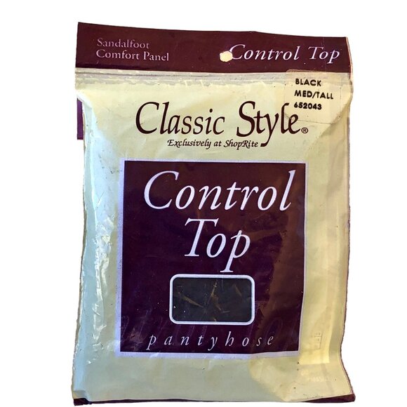ShopRite Vtg Pantyhose Jet Black Medium/Tall Classic Regular + Control - Picture 2 of 7